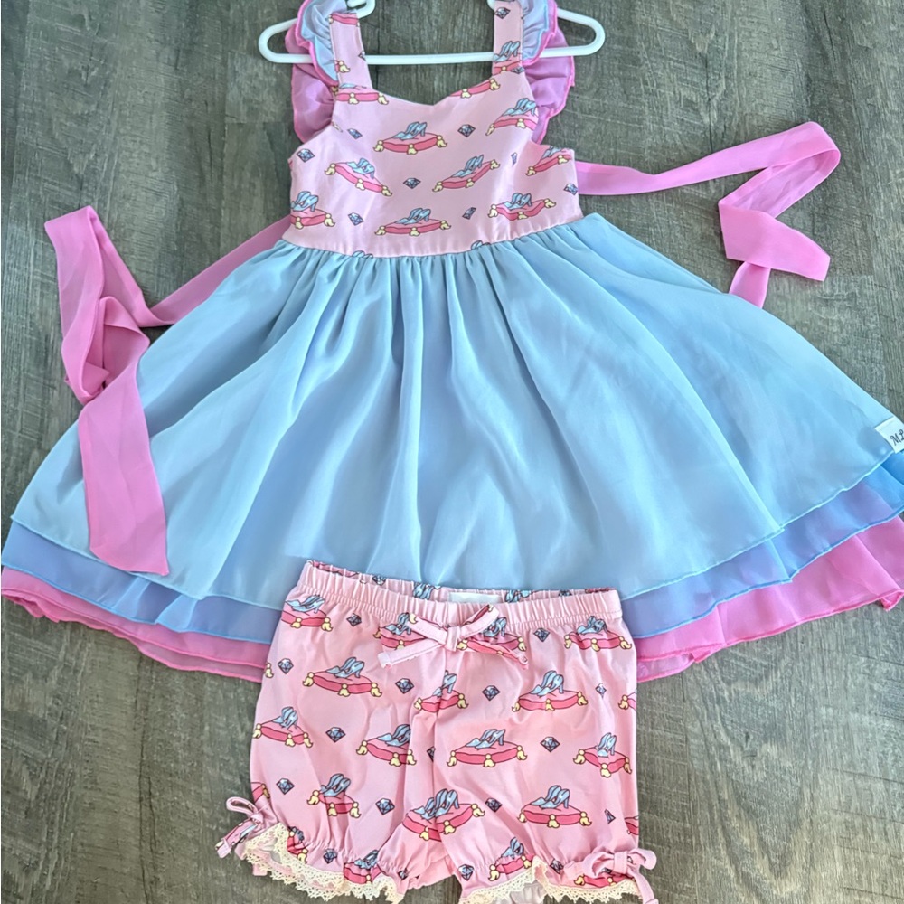 Makena Lane Cinderella never worn Pink and Blue Dress with Shorts Set